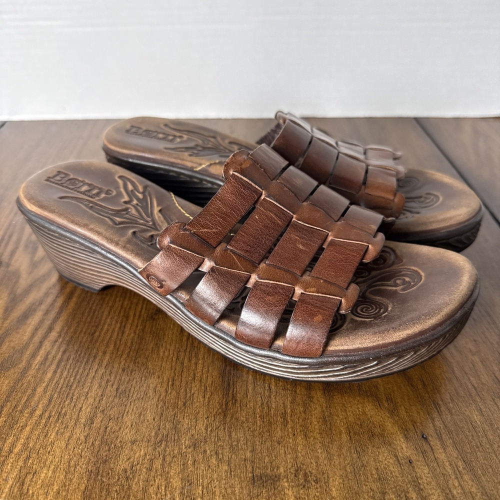 Born LOLO Slide Sandals Brown Distressed Leather Slip-on B89426 US Size 7 EUC - Picture 2 of 8